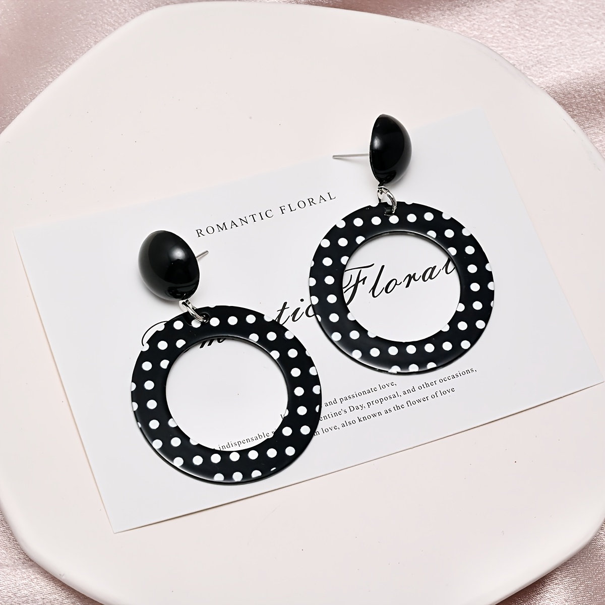 2 Pair Classic Black & White Polka Dot Earring Set